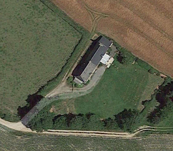 50 125 Aerial view Norman Farmhouse land outbuildings